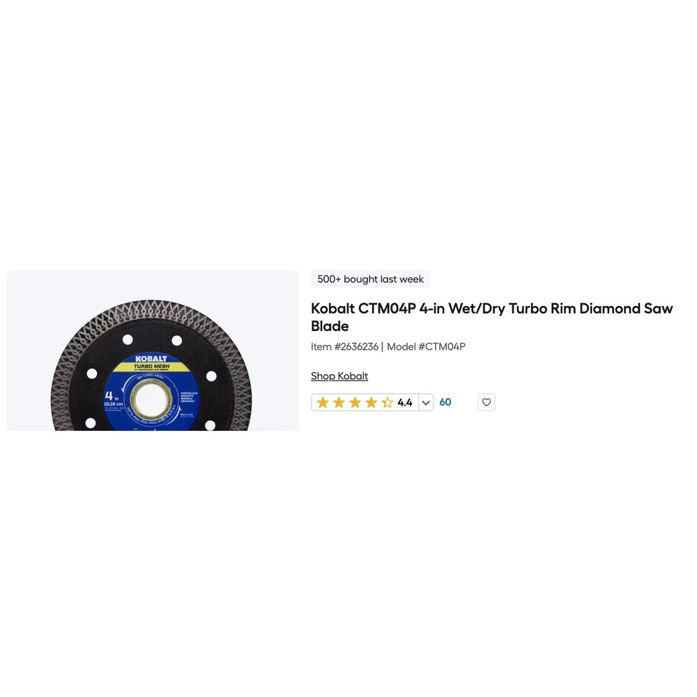 Kobalt CTM04P 4 inch Wet Dry Turbo Rim Diamond Saw Blade